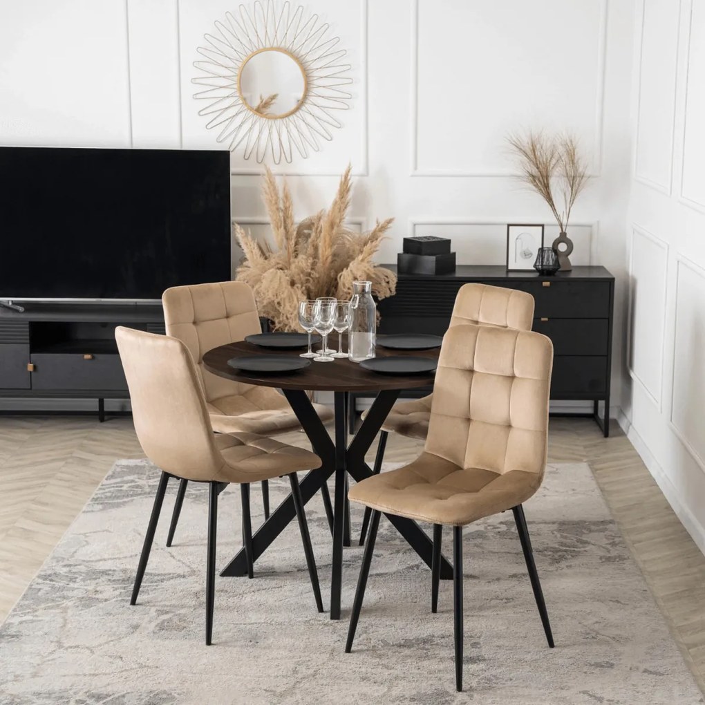 Étkezőasztal 80 cm méretben, dió/fekete színben LAUREN