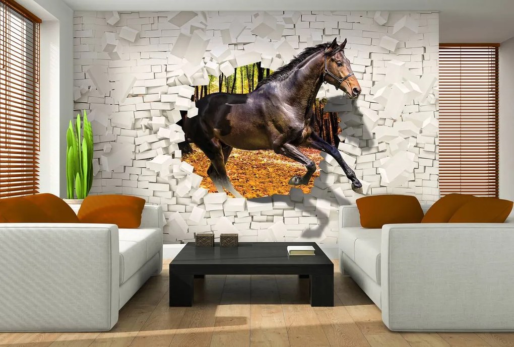 Fotótapéta - A ló kiugrott a falból - 3D (152,5x104 cm)