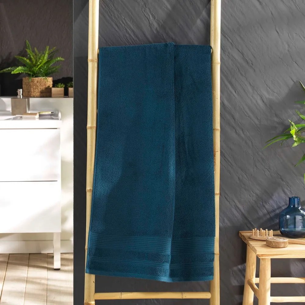 Sötétkék frottír pamut fürdőlepedő 70x130 cm Tendresse – douceur d'intérieur