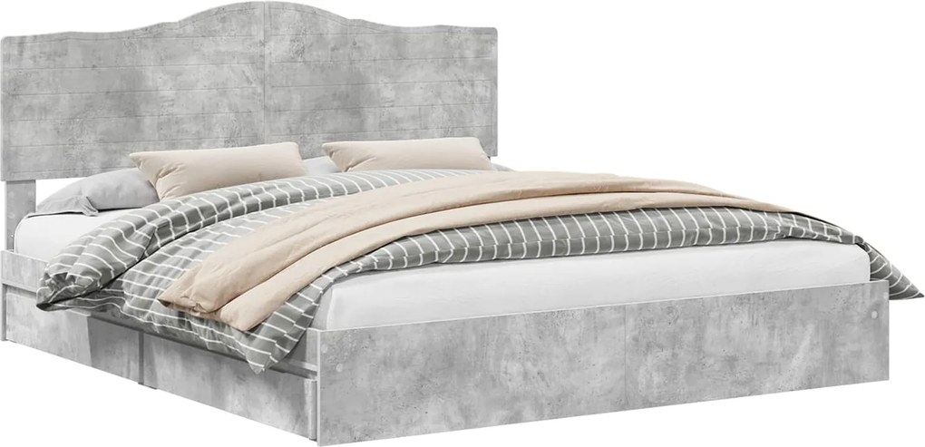 vidaXL Tárolós Ágy fejtámlával Beton Szürke 180 x 200 cm Faanyag