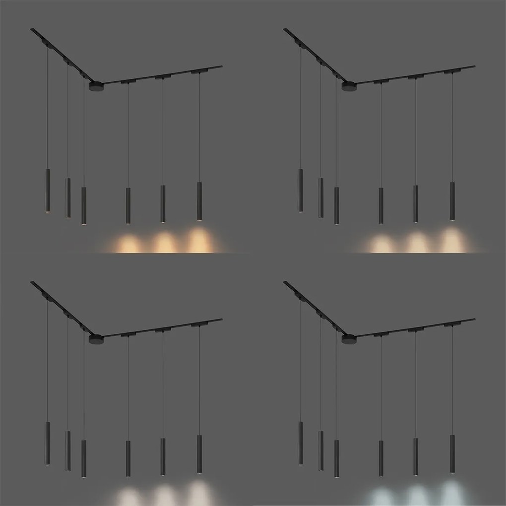 Modern sínrendszer 6 fekete függőlámpa foglalattal, 1 fázisú - Magnetic Cassie