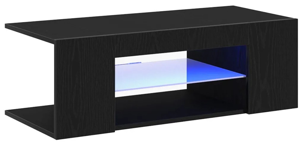 TV Szekrény LED Fényekkel, Fekete, Tömörfa, 90x39x30 cm
