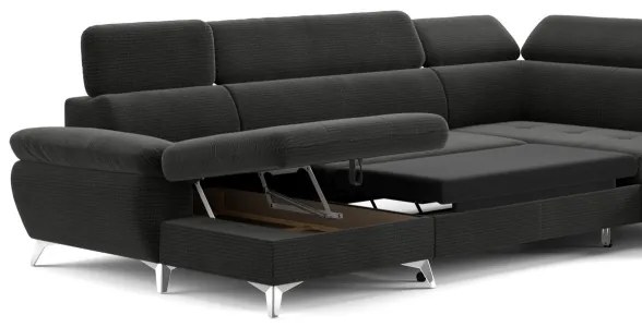 CATANIA U alakú, jobbos, grafit sarok ülőgarnitúra tárolóval, ággyá nyitható