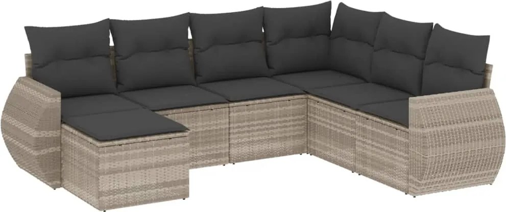 vidaXL 7 részes világosszürke polyrattan kerti ülőgarnitúra párnákkal
