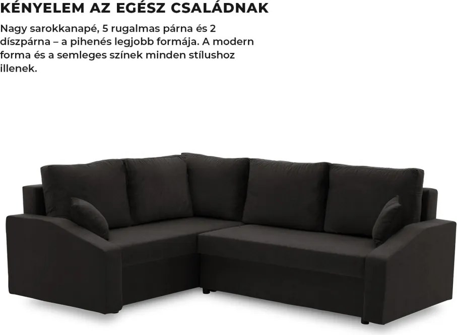 Grande Plus sarokkanapé, baloldali, szövet anyag, fekete