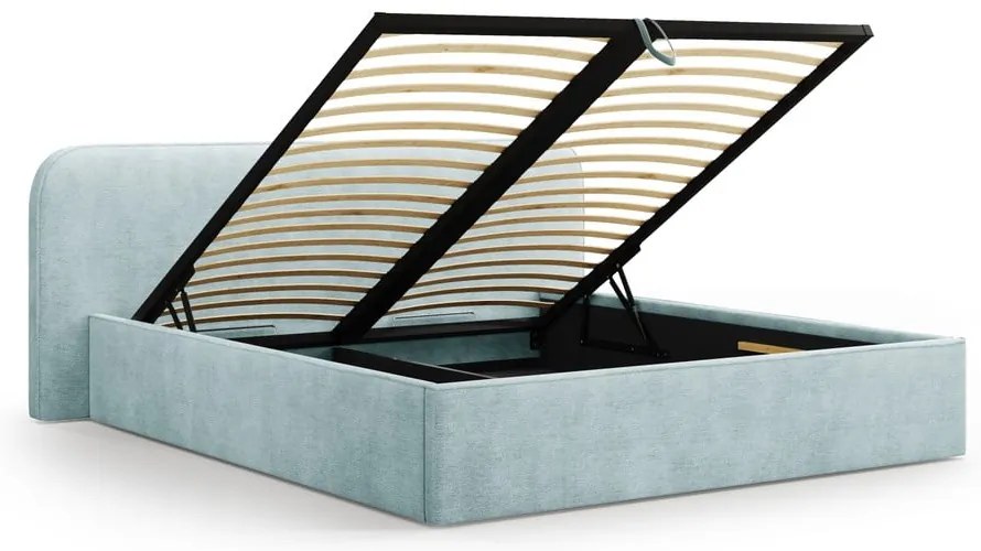 Mentazöld kárpitozott ágyneműtartós franciaágy ágyráccsal 180x200 cm Elizabeth – Micadoni