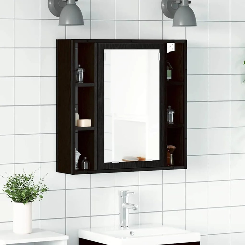 Fekete tölgy szerelt fa fürdőszobai tükör 60 x 16 x 60 cm