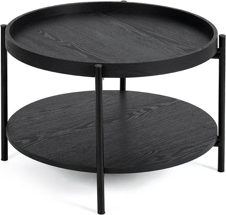 Fekete kerek dohányzóasztal tölgyfa dekorral ø 64 cm Hagen – Bonami Essentials