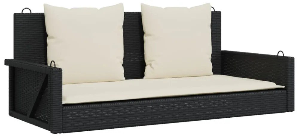 fekete polyrattan hintapad párnával 119 x 56 x 48 cm