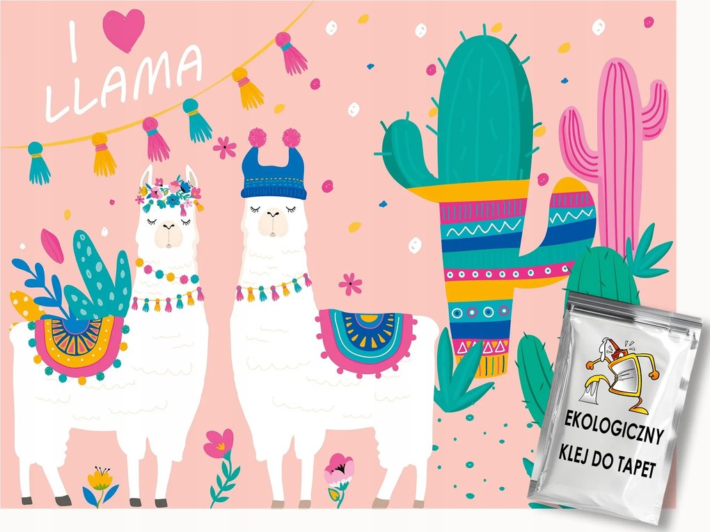 Fotótapéta Flizelina Gyerekeknek I Love Llama Kaktuszok Láma 300x210 ragasztó