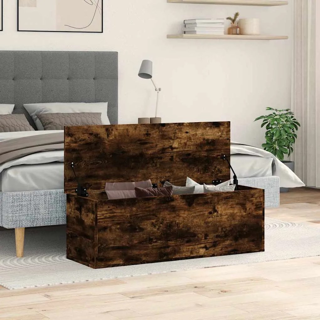 füstös tölgy színű szerelt fa tárolóláda 102 x 35 x 35 cm