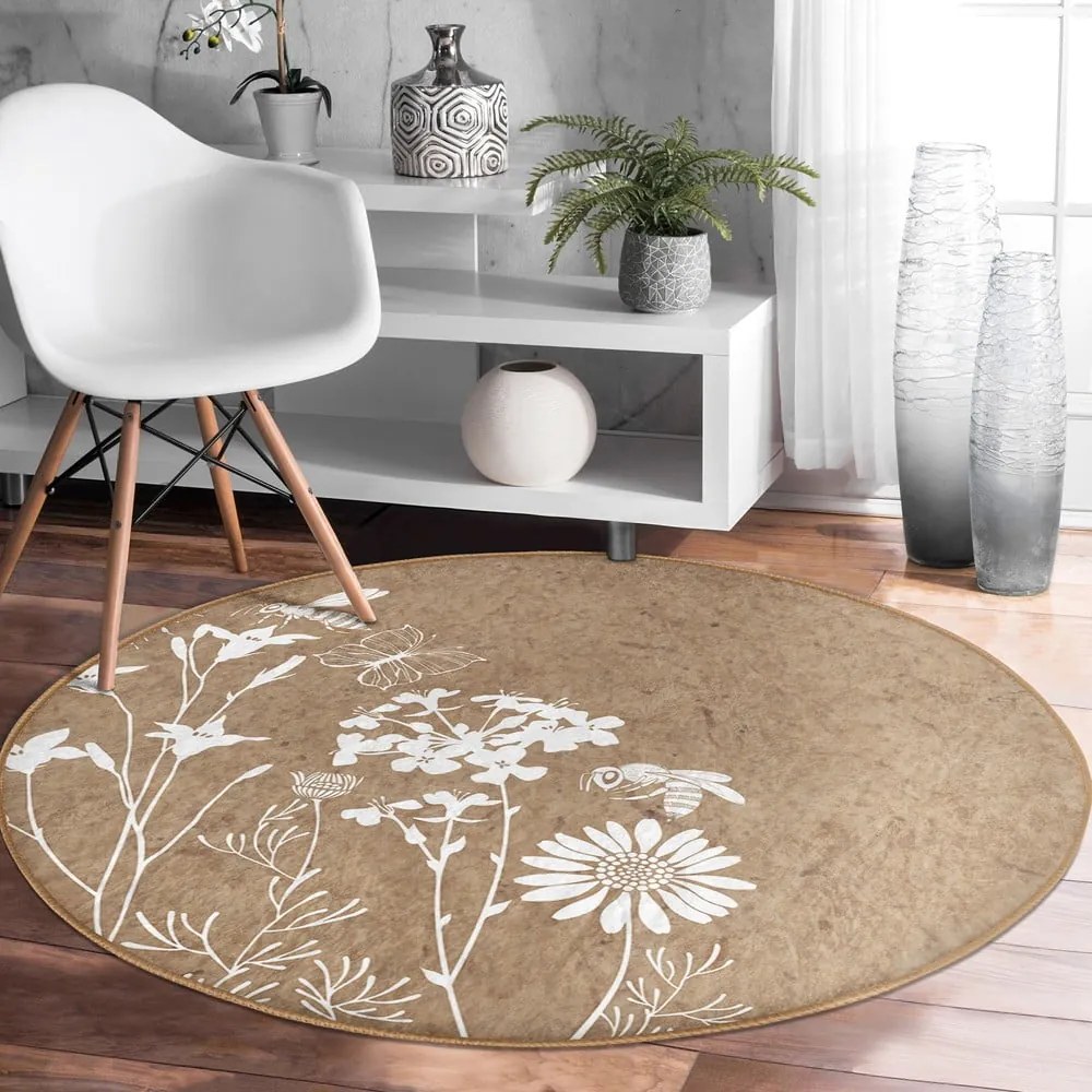 Világosbarna mosható-robotporszívóval tisztítható kerek szőnyeg ø 100 cm Comfort – Mila Home