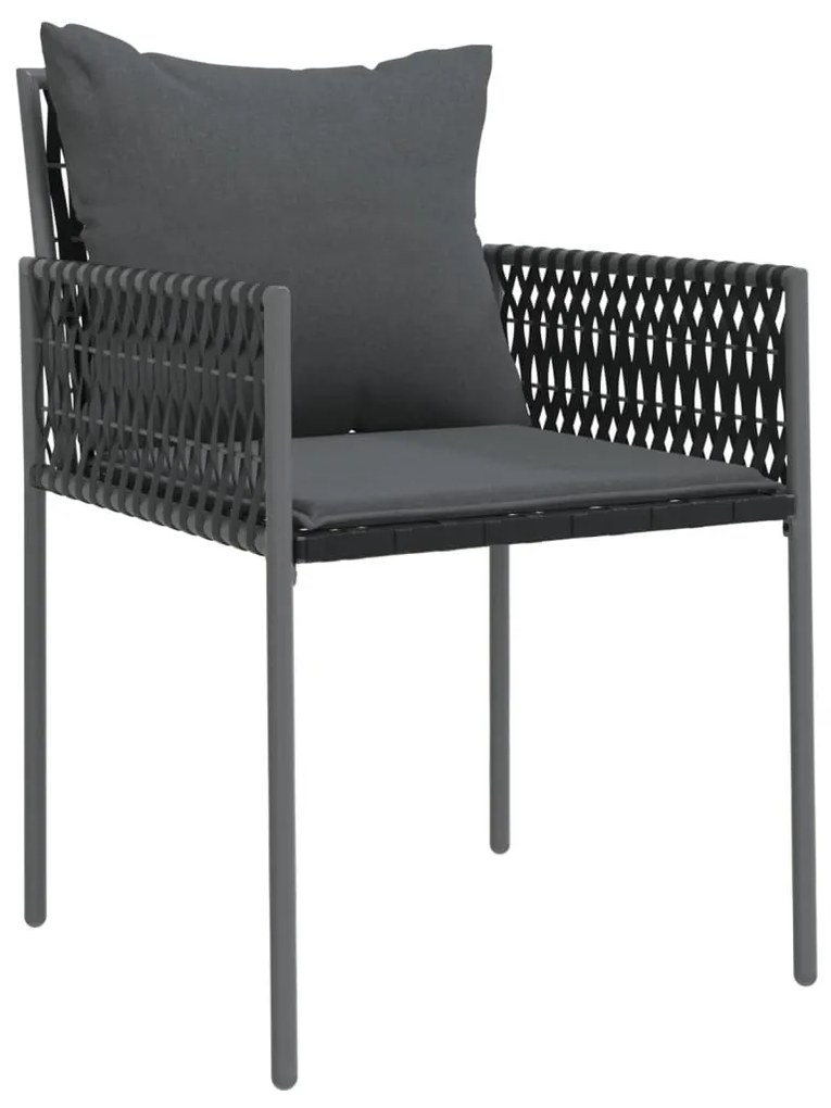 2 db fekete polyrattan kerti szék párnával 54 x 61 x 83 cm