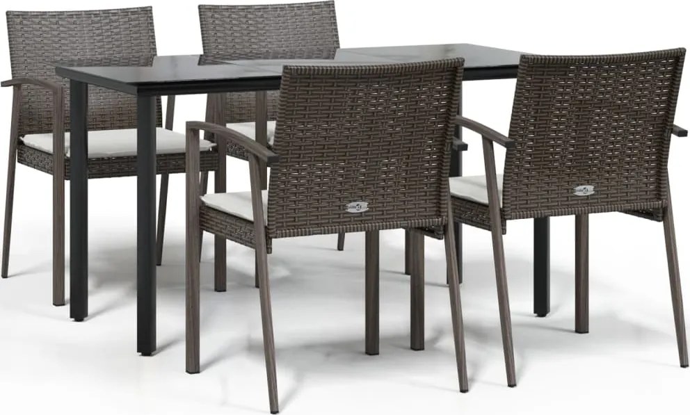 vidaXL 5 részes polyrattan és acél kerti étkezőgarnitúra párnával