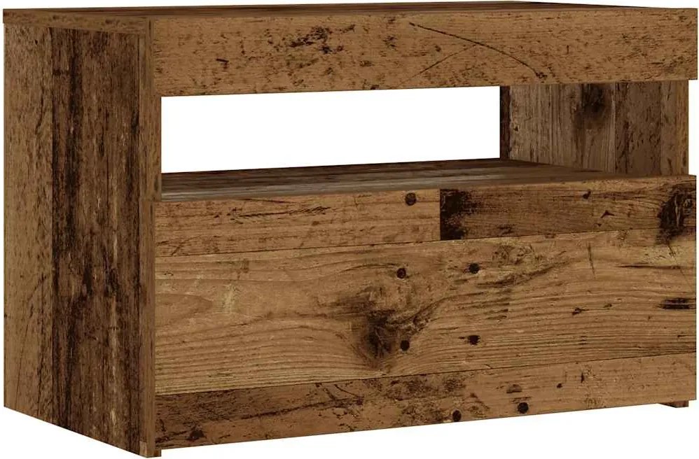 vidaXL éjjeliszekrény LED fényekkel régi fa 60x35x40 cm gépelt fa
