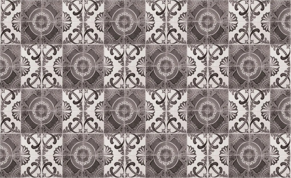 Fotótapéta Retro Csempe Szürke-Bézs Vinyl díszek 416x290 +ragasztó