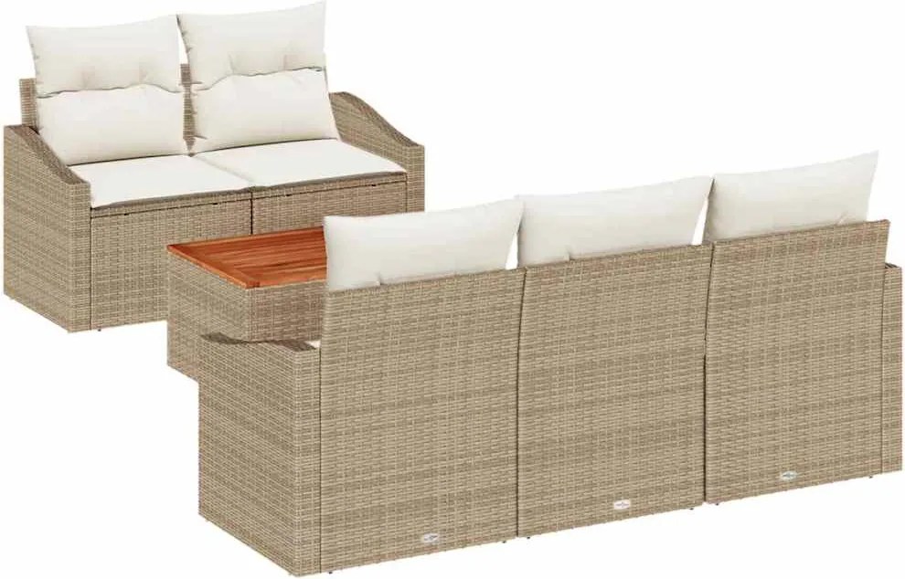 vidaXL Kerti Kanapé Szett tárolóval 6 pcs Beige és krém polirattan