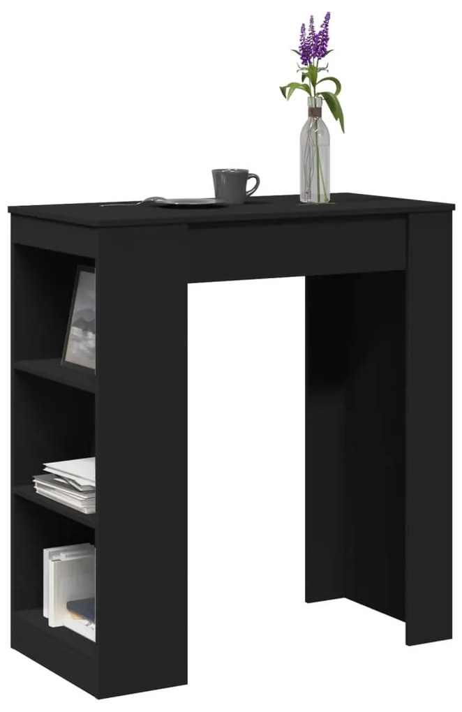 fekete szerelt fa tárolórekeszes bárasztal 95 x 47 x 103,5 cm