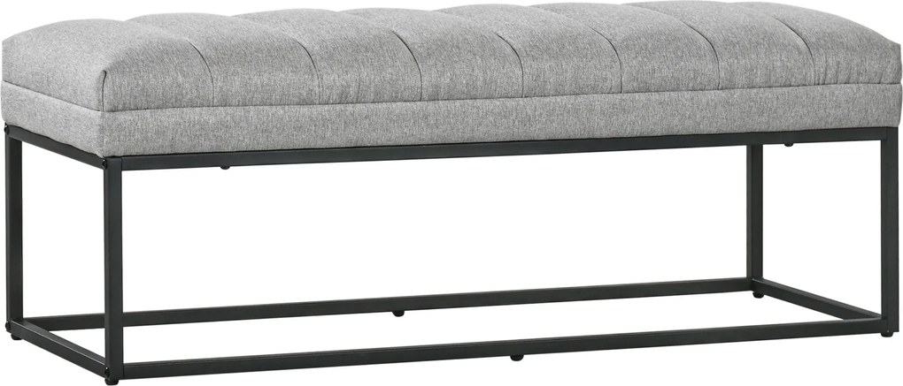 HOMCOM Kárpitozott Pad, Ágy Végi Pad Acél Lábakkal, Cipő Pad Hálószobába, Nappaliba, Előszobába, 200 kg-ig Terhelhető, 120 x 44 x 45.5 cm, Világosszür