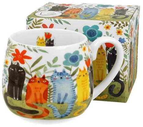 Színes cicás porcelán bögre díszdobozban - 430 ml - Garden Felines