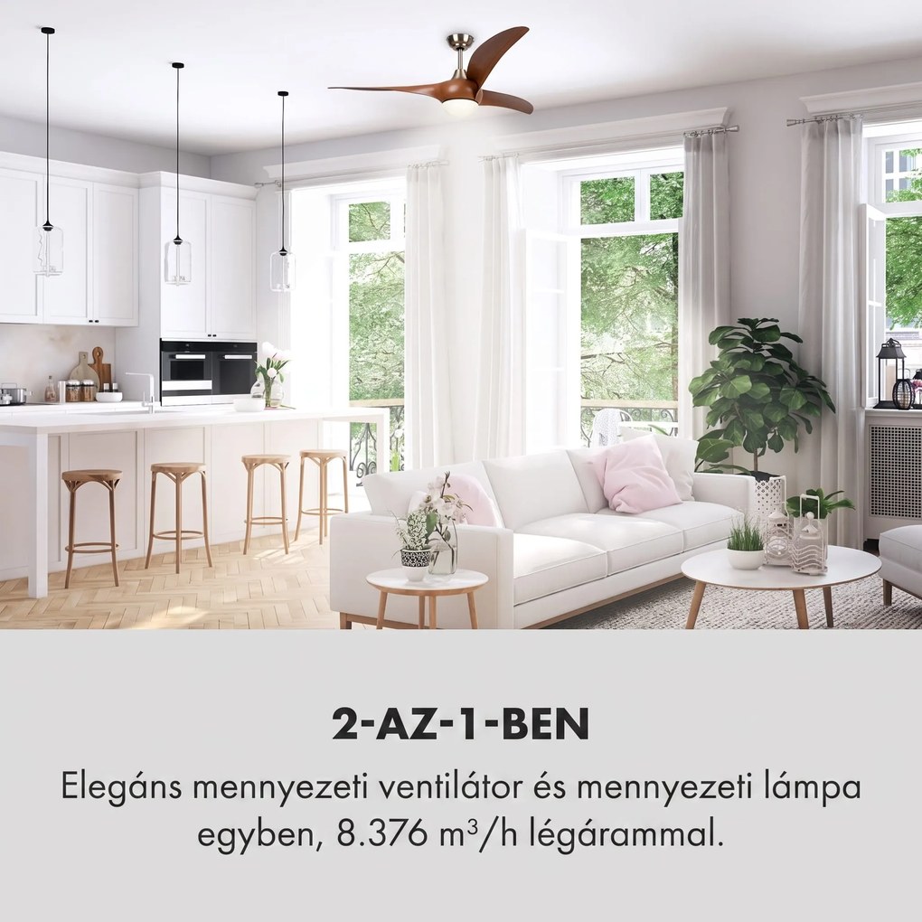 Klarstein Monteverde, mennyezeti ventilátor, mennyezeti lámpa, 52", 8376 m³ /ó, 3 lapát