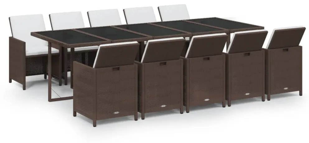vidaXL 11 részes barna polyrattan kerti étkezőgarnitúra párnákkal