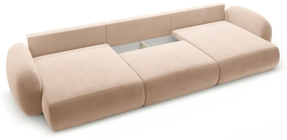 Bézs bársony kinyitható-tárolóhelyes (U alakú) sarokkanapé Tonale – Cosmopolitan Design