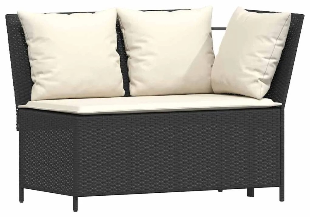4 részes fekete polyrattan kerti ülőgarnitúra párnával L-alakú