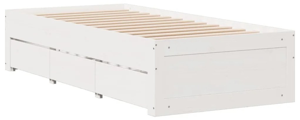 fehér tömör fenyőfa fiókos ágykeret matrac nélkül 90 x 200 cm