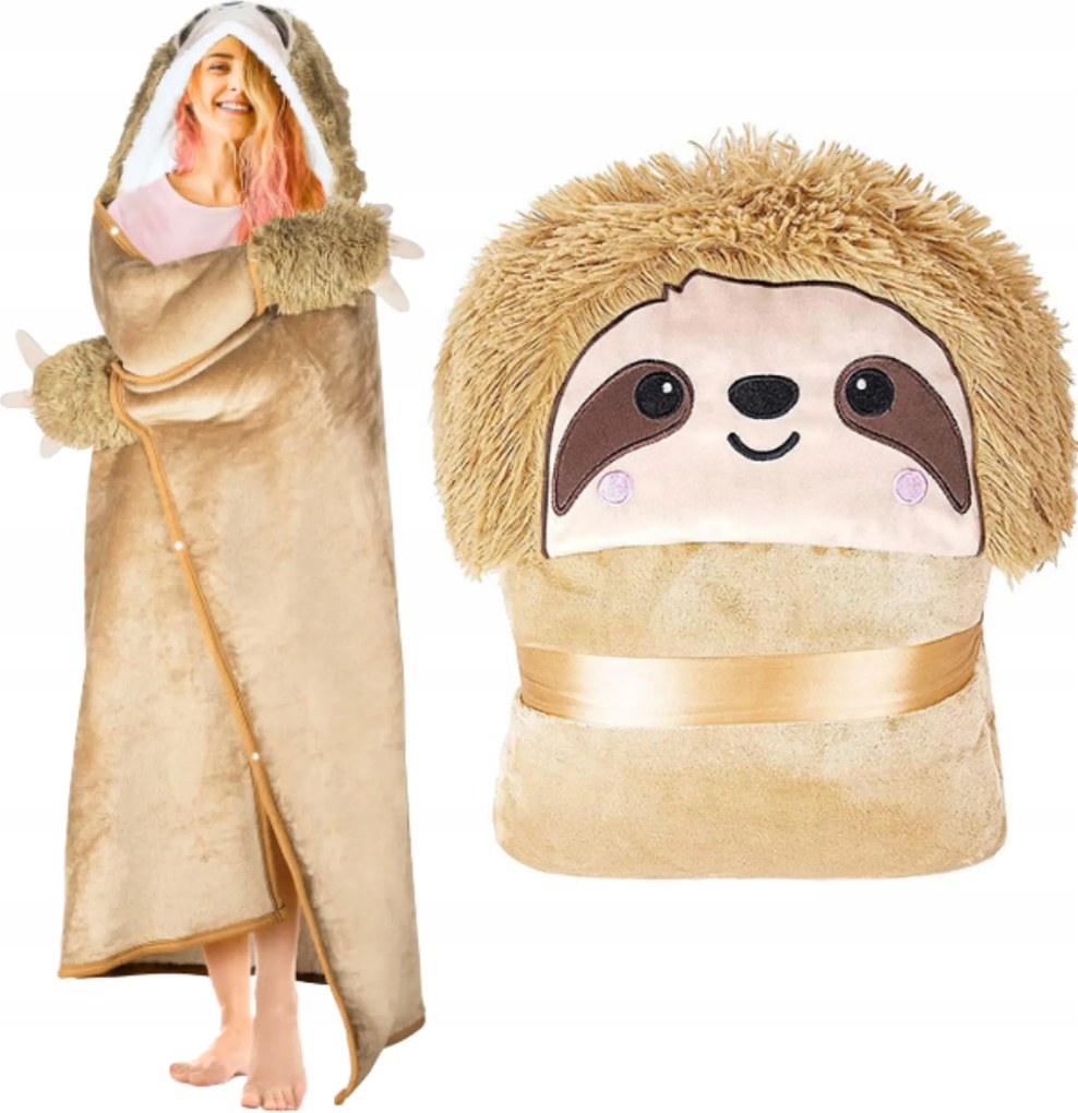 Kapucnis És Ujjas Meleg Takaró Ajándék Bézs Lajhár Ágytakaró