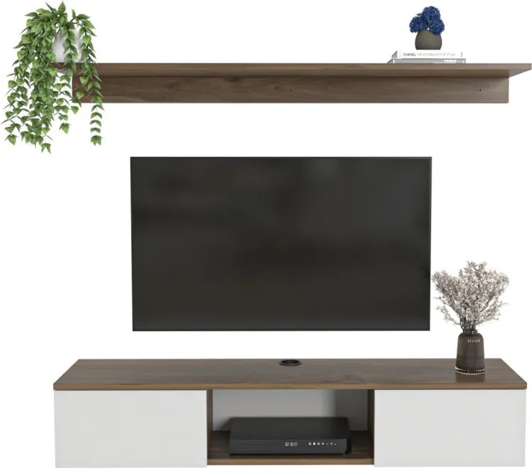 Elia TV-állvány, dió-fehér, 140 cm
