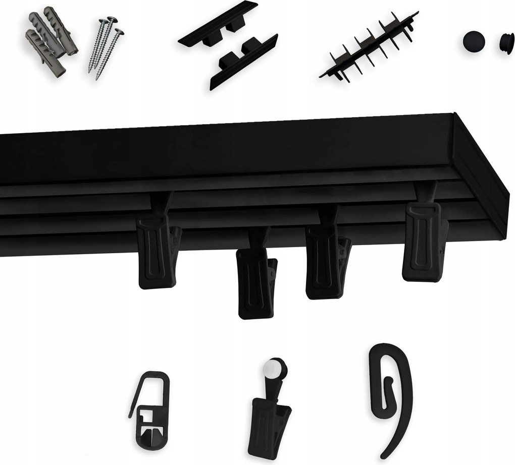 Mennyezeti függönykarnis hármas Fekete Pvc 140 cm béka mennyezeti sín