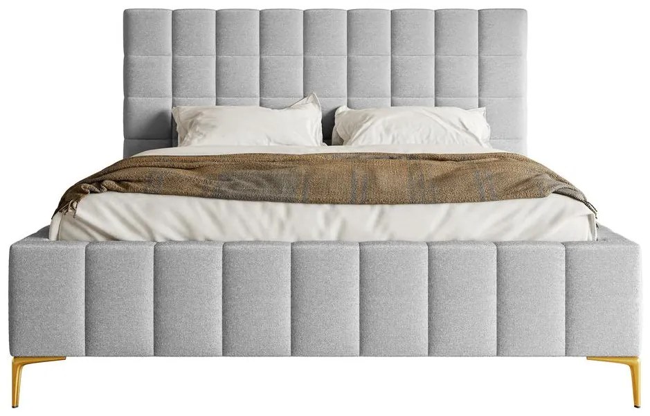 Franciaágy 140 cm Sheldona 140 (ágyráccsal) (tárolóhellyel) (világosszürke + arany). Akció -16%. 1099776