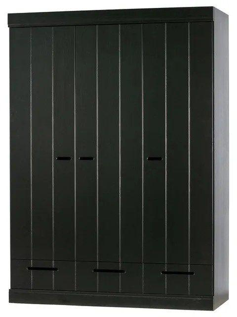 Connect fekete borovi fenyő ruhásszekrény borovi fenyő konstrukcióval, szélesség 140 cm - WOOOD