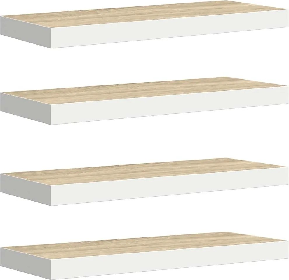vidaXL 4 db tölgyszínű és fehér MDF lebegő fali polc 60x23,5x3,8 cm