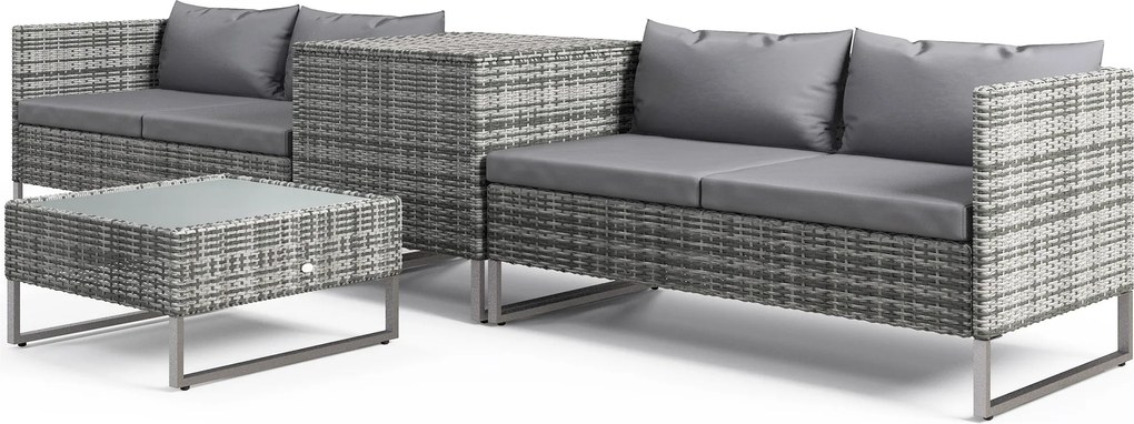 Outsunny 4 darabos rattan kerti bútor szett 2 dupla kanapéval, középső asztallal és tároló rekesszel, levehető párnákkal kültéri teraszra 132x69x64 cm