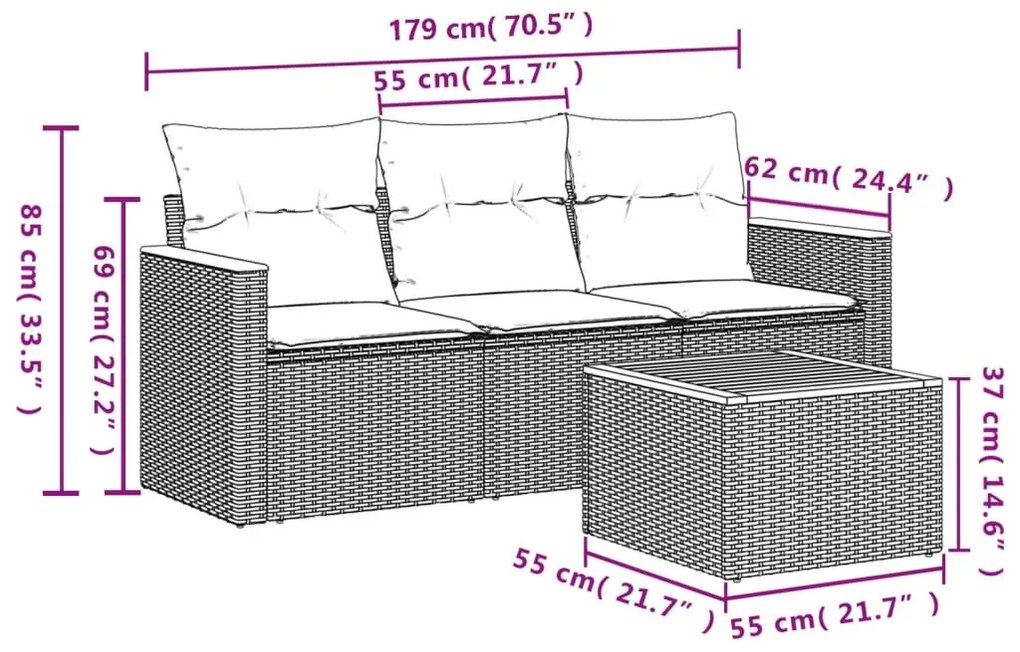 4 részes fekete polyrattan kerti ülőgarnitúra párnákkal