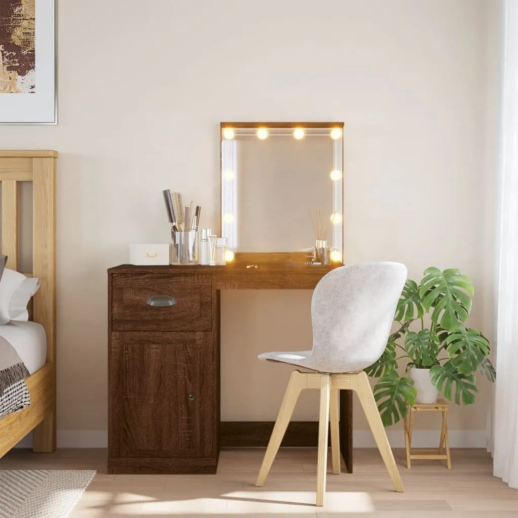 világosbarna tölgy fésülködőasztal LED-lámpákkal 90x42x132,5 cm