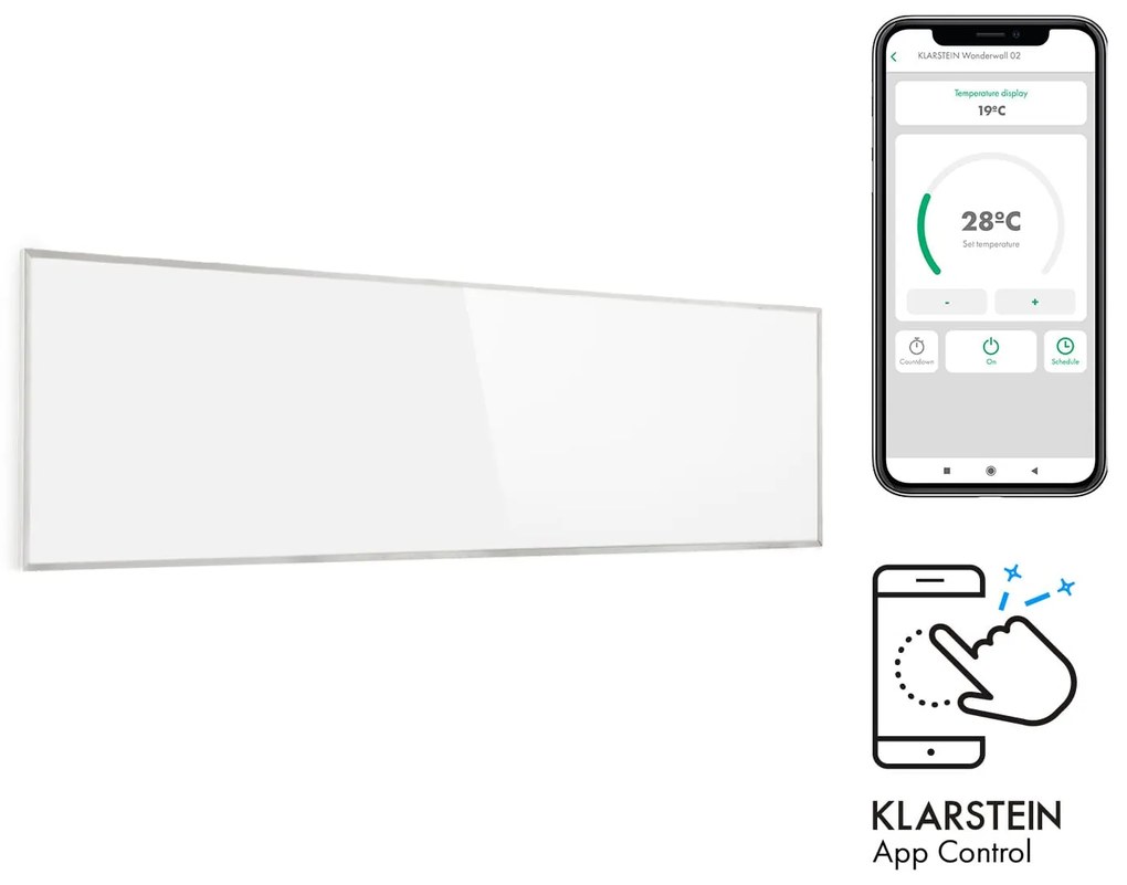 Klarstein Wonderwall 300 Smart, infravörös hősugárzó, 30 x 100 cm, 300 W, heti időzítő, IP24, fehér