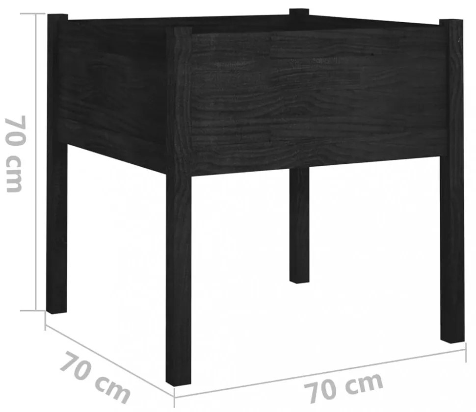 fekete tömör fenyőfa virágtartó 70 x 70 x 70 cm