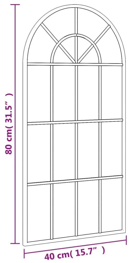 fekete ívelt vas fali tükör 40 x 80 cm
