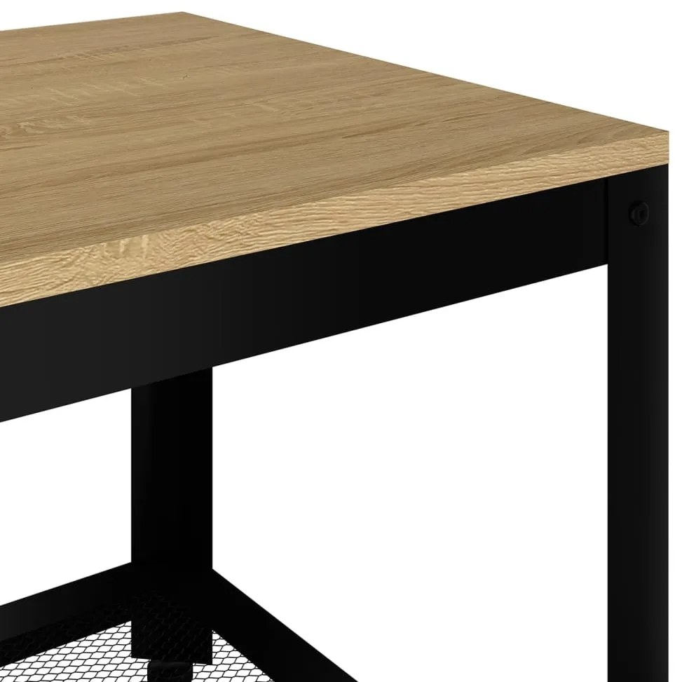 Világosbarna és fekete MDF és vas dohányzóasztal 90x45x45 cm