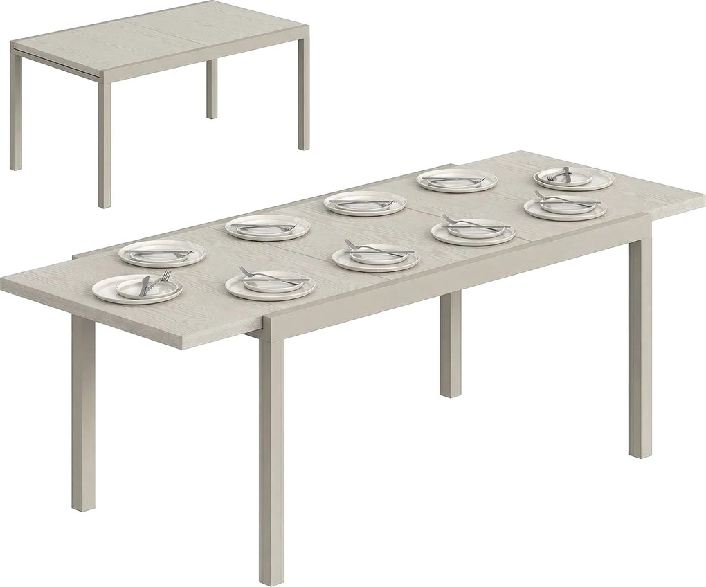 Outsunny kihúzható kerti asztal, 154–214 x 85 cm alumínium étkezőasztal 8–10 főre, téglalap alakú erkély-/terasz asztallap fahatású felülettel, időjár