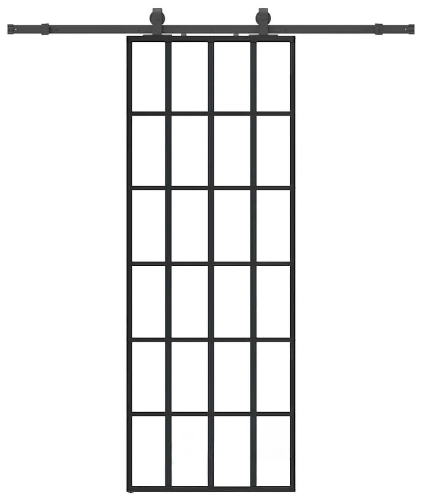 Fekete ESG üveg tolóajtó fémszerelvény-szettel 76x205 cm