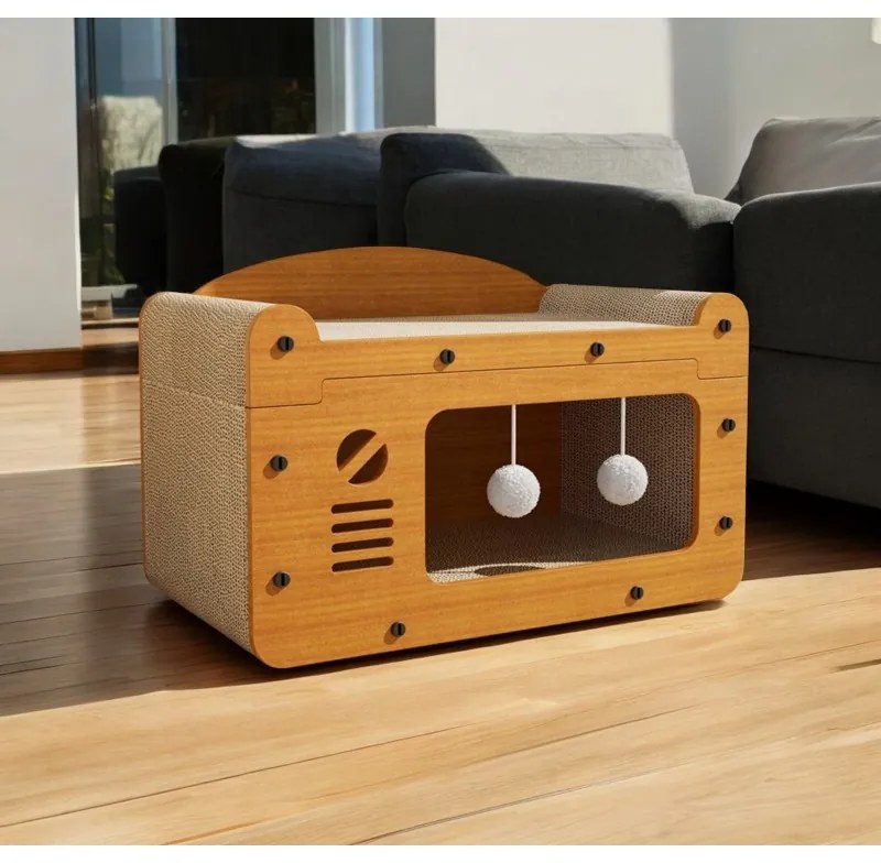 Macskaház 3 az 1-ben KITZONE 56x30 cm, bézs