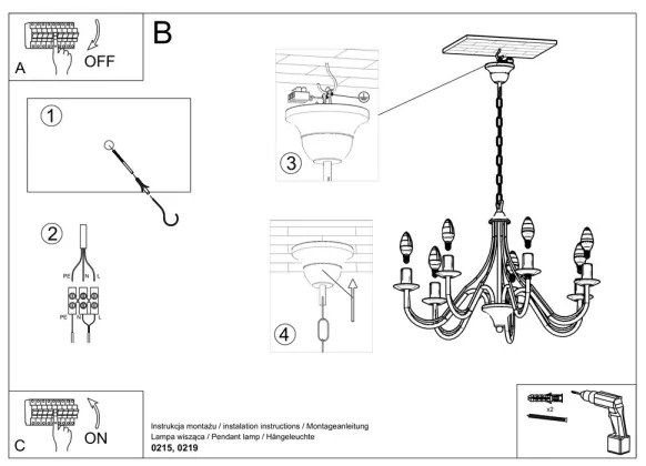 Csillár láncon MINERWA 7 7xE14/40W/230V fekete