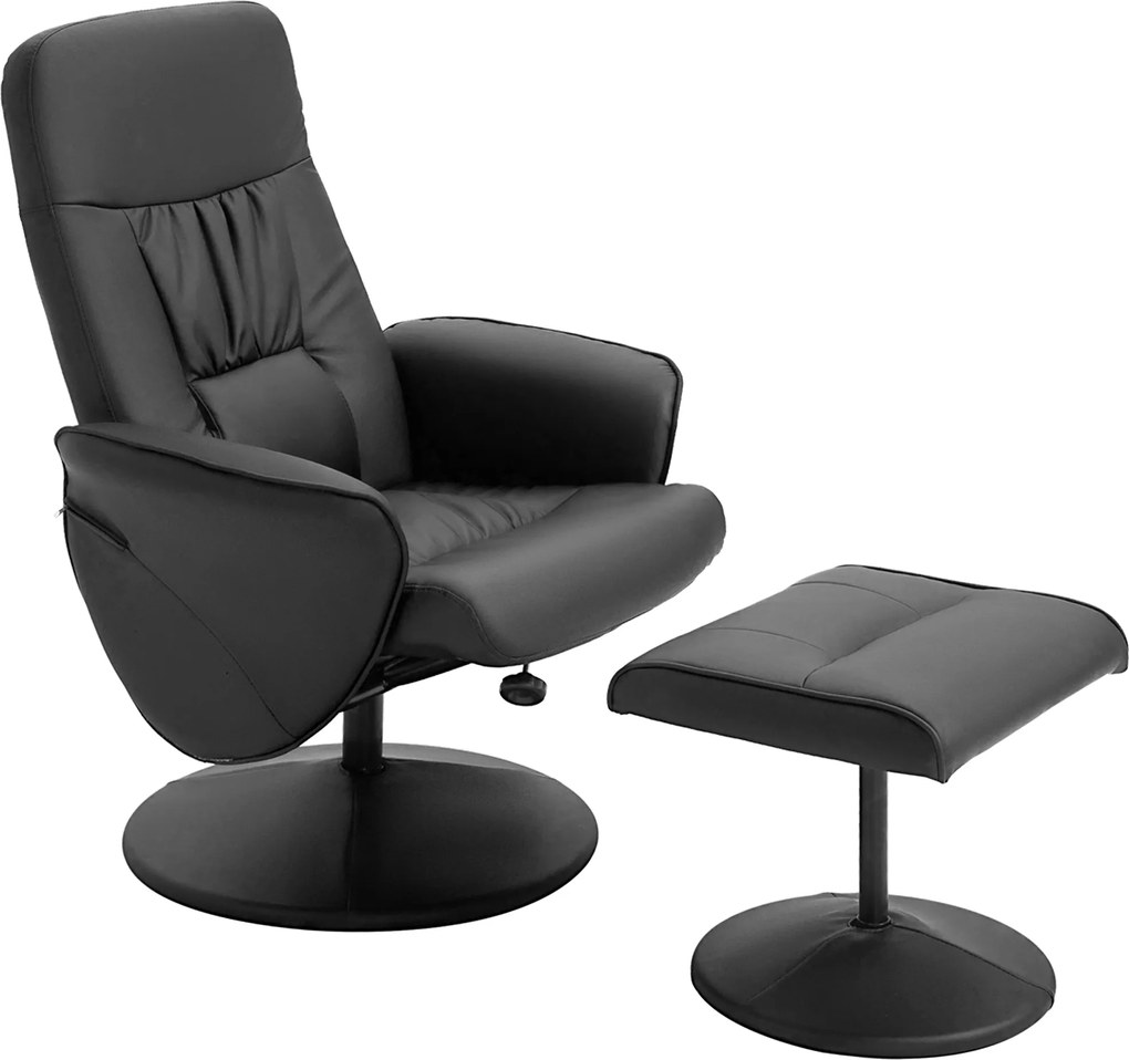 HOMCOM Fekvőfotel Órákhoz Lábpihenővel, PU Kárpitozott Relax Fotel 145°-ig Hátradőlő és 360°-ban Forgatható, Állítható Háttámlával, 76x81x101 cm, Feke