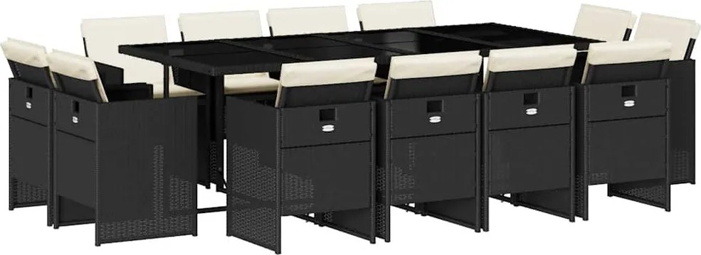 vidaXL 13 részes fekete polyrattan kerti ülőgarnitúra párnákkal