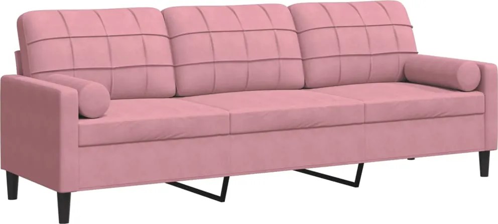 vidaXL 3 személyes rózsaszín bársony kanapé díszpárnákkal 210 cm