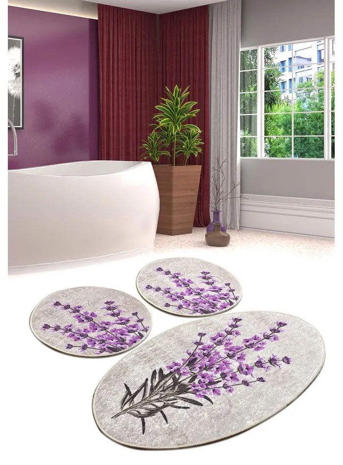 Lila-bézs fürdőszobai kilépő szett 3 db-os 60x100 cm Lavender – Foutastic